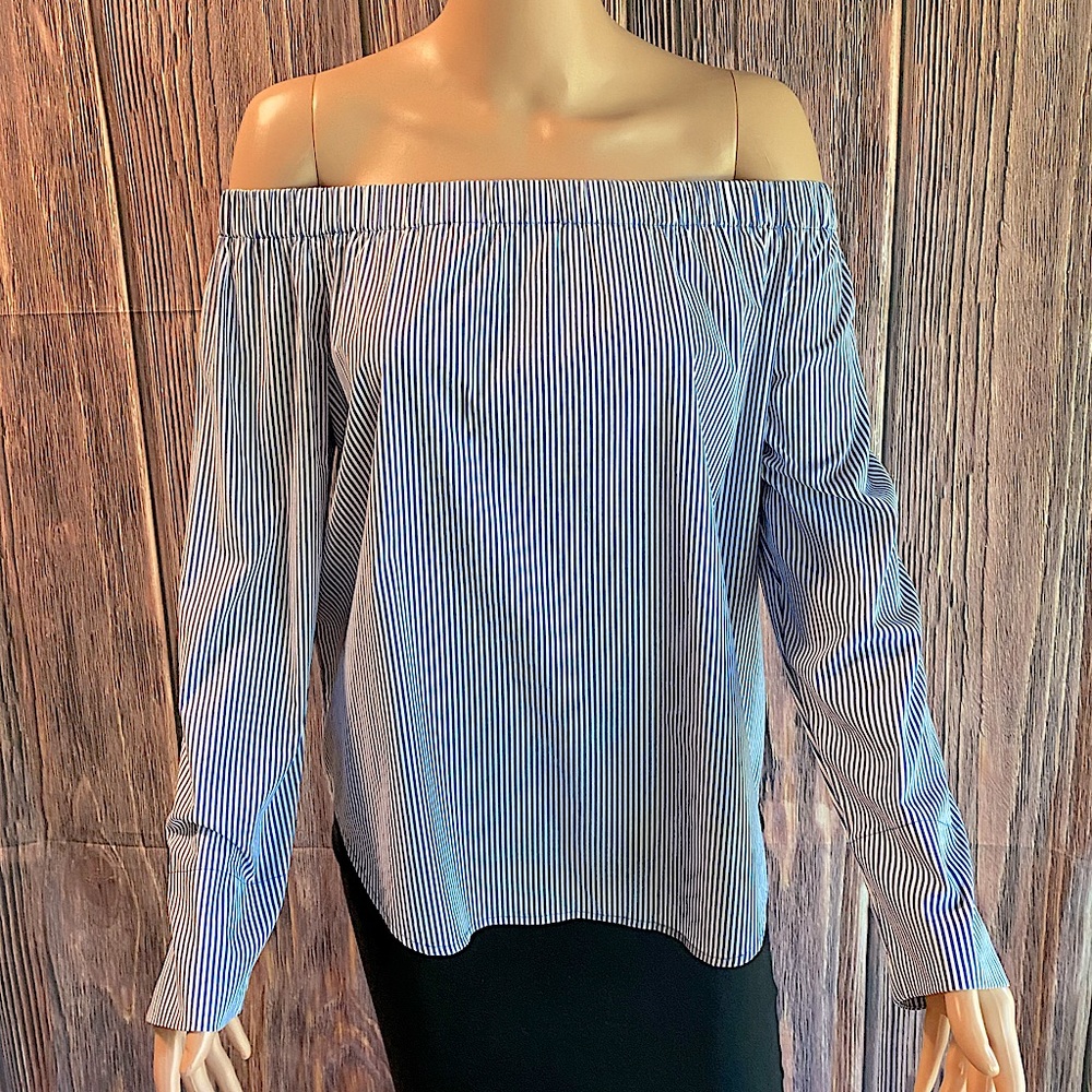 Philosophy Nordstrom sz small navy blue & white vertical stripe strapless